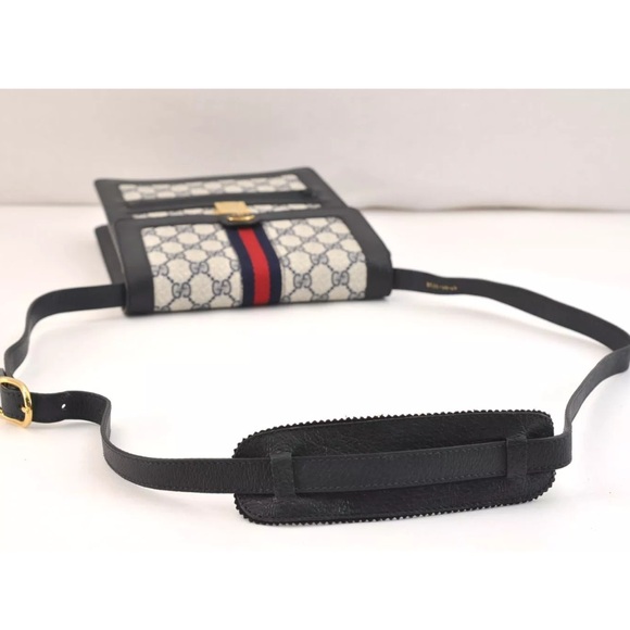 Authentic “Rare” GUCCI Sherry Line Shoulder Cross Bag GG PVC Leather Navy - Picture 7 of 16